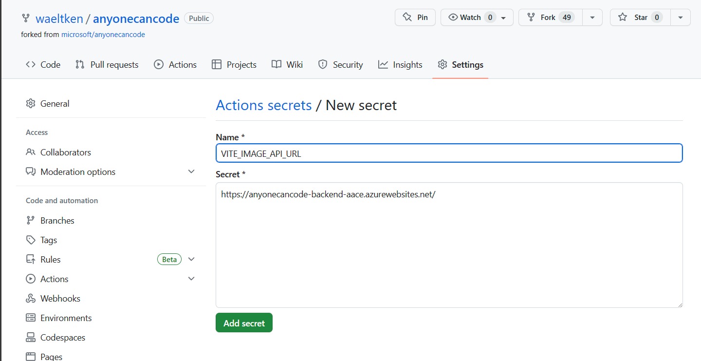 GitHub Secrets Create