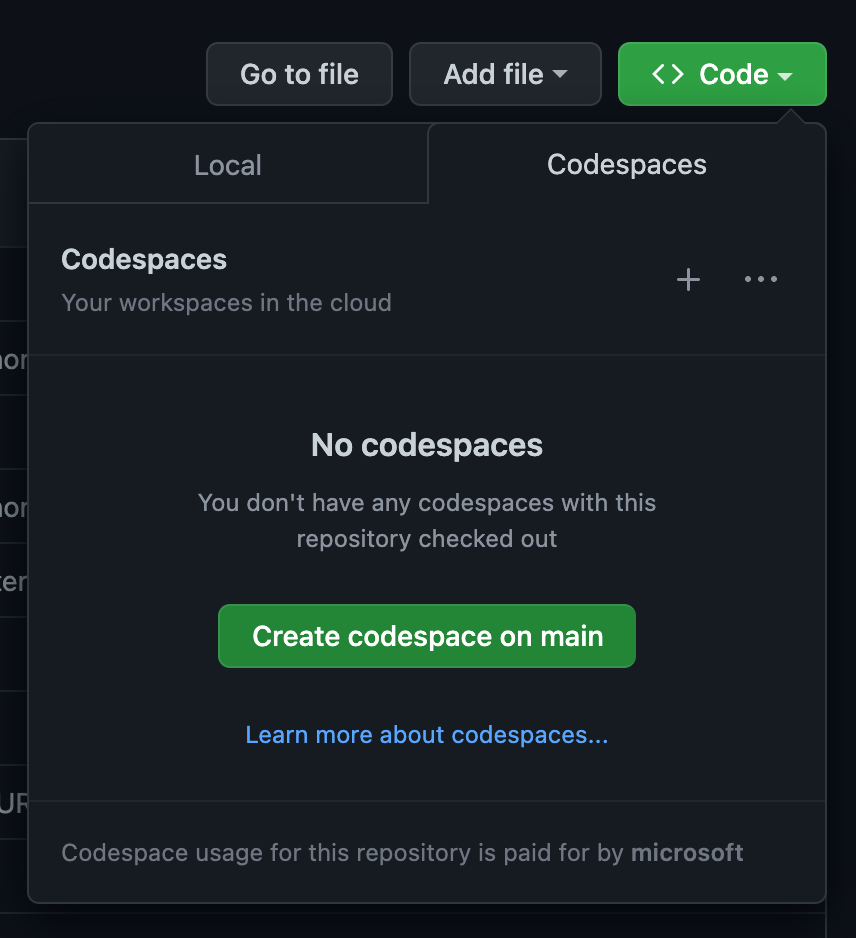 Create codespace on main